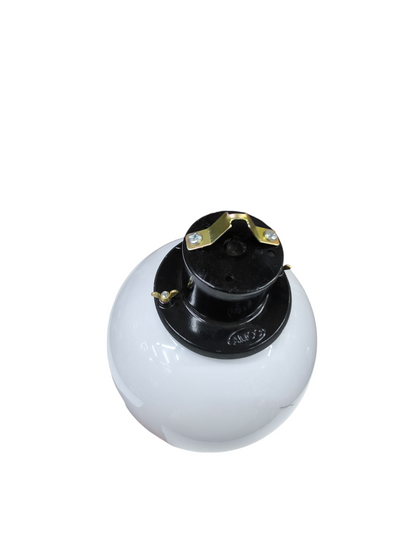 Amco 10 inch globe pendant light with white glass globe and black metal fixture for lighting installation