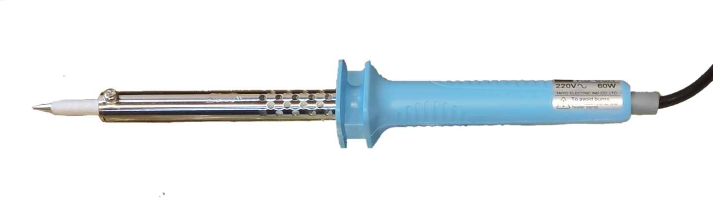 Goot 60W soldering iron with blue handle and metal tip for precise electronics soldering