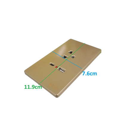 Grazen beige 1 gang outlet with USB-C and USB-A measuring 11.9cm by 7.6cm for power and charging