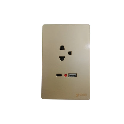 A beige wall-mounted electrical outlet panel featuring a US outlet, a USB-C port, a USB-A port, a red LED indicator light, and a 'citizen' brand logo at the bottom right, shown against a plain white background.