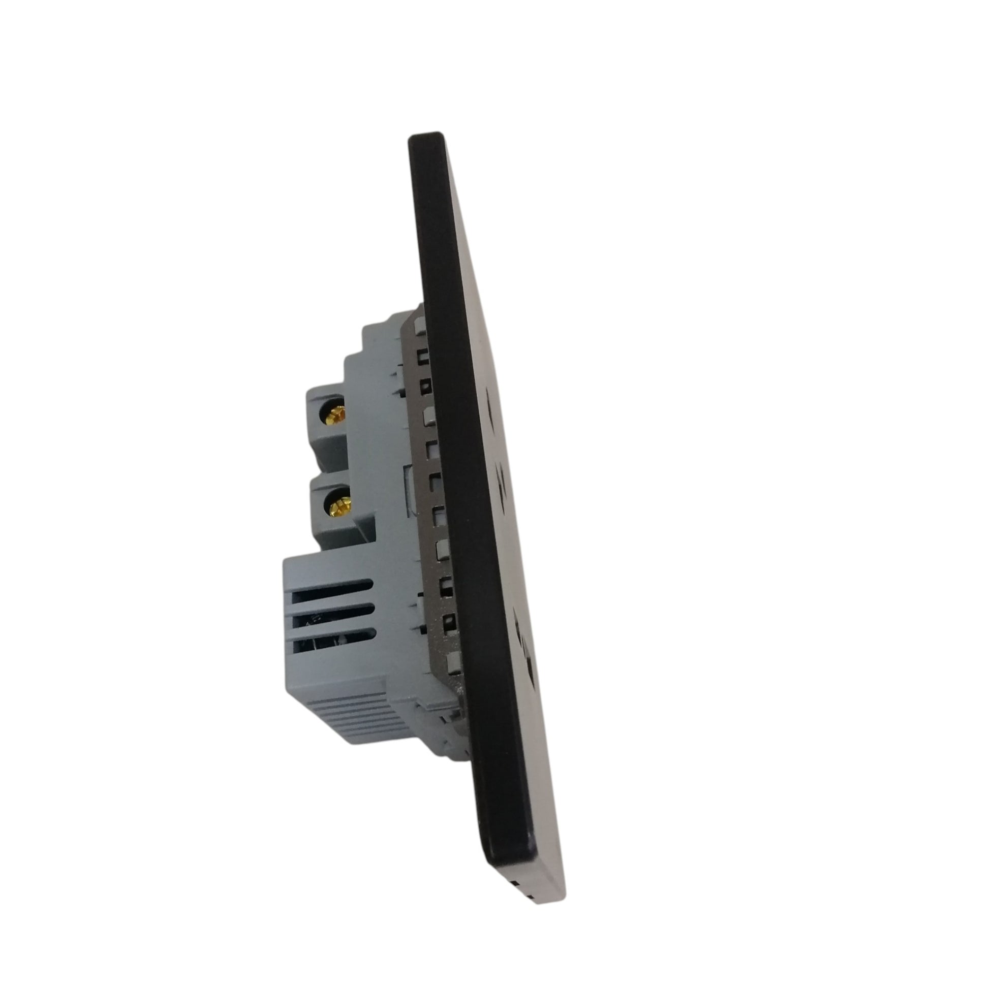 Grazen 1 gang outlet with USB-C and USB-A in black showing side view of power point and ports