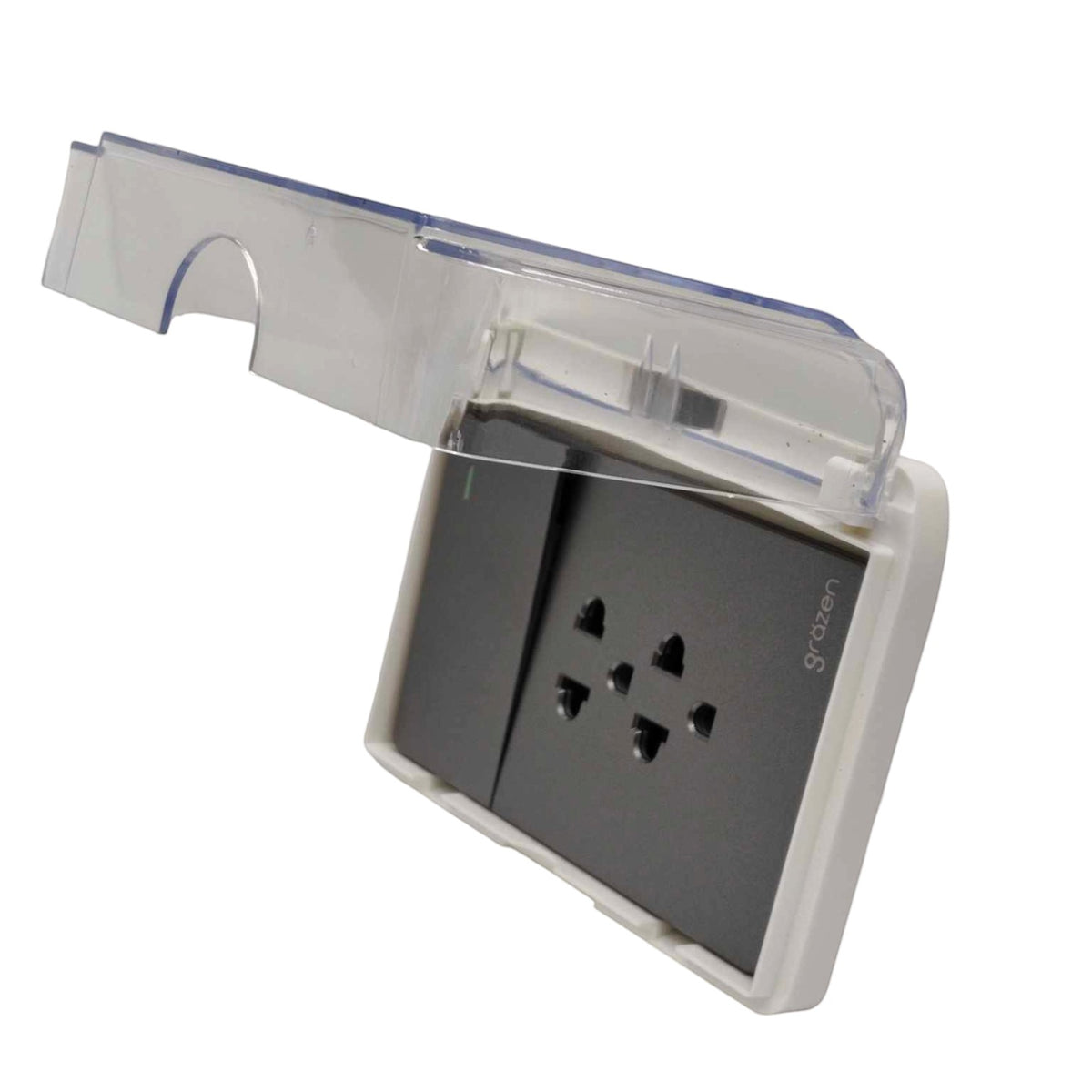 Grazen Weatherproof Cover with 1 Gang 1 Way Device with 2 Gang Universal Outlet with Ground 16A 220V WC-019-W+GW-008