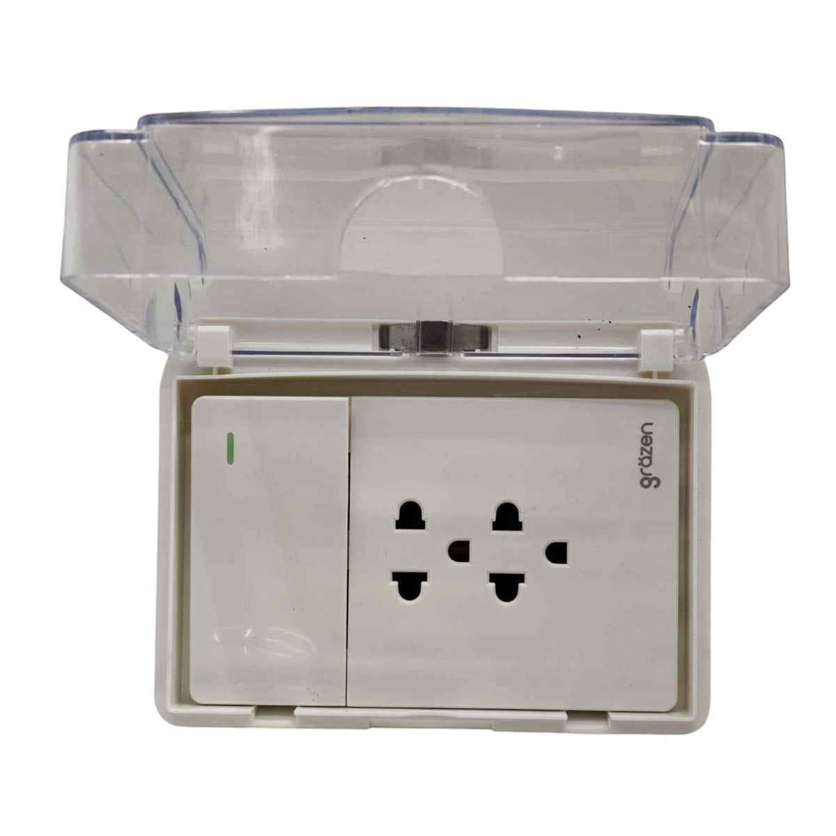 Grazen Weatherproof Cover with 1 Gang 1 Way Device with 2 Gang Universal Outlet with Ground 16A 220V WC-019-W+GW-008