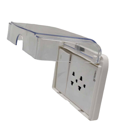 Grazen Weatherproof Cover with 1 Gang 1 Way Device with 2 Gang Universal Outlet with Ground 16A 220V WC-019-W+GW-008
