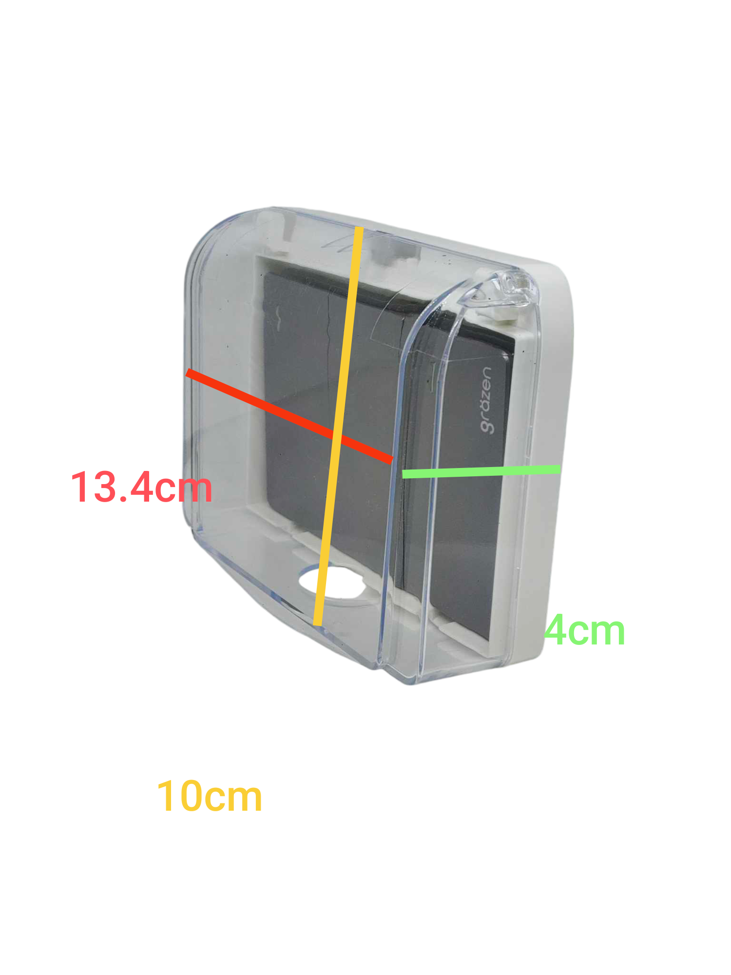 Grazen 16A 220V weatherproof switch cover with dimensions of 10cm x 13.4cm x 4cm for outdoor use