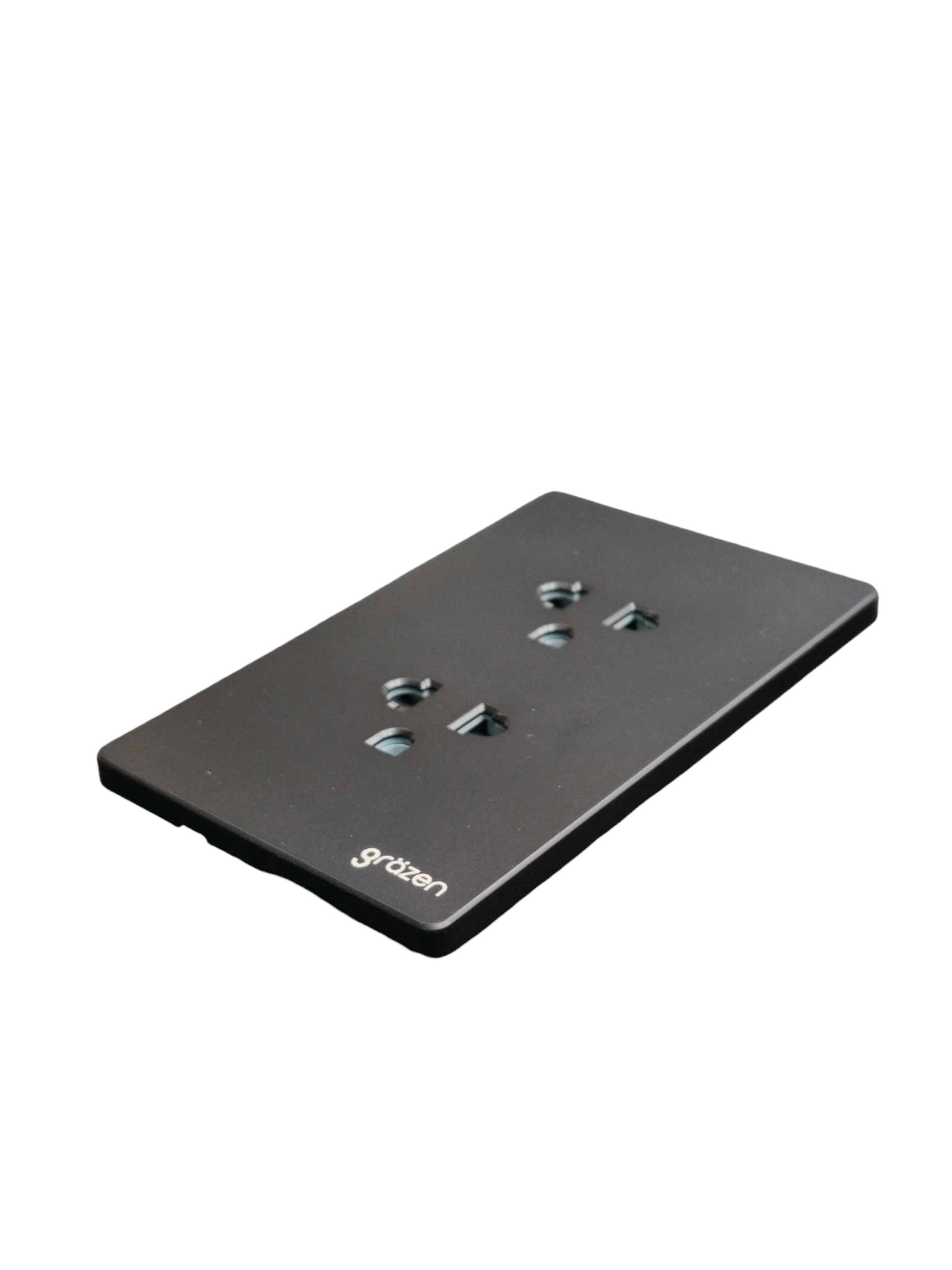 Grazen 2 gang Universal Outlet 16A 220V in sleek black design for versatile power connectivity