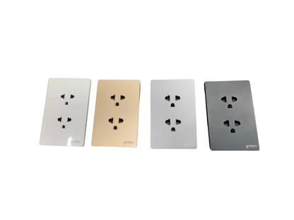 Grazen 2 gang Universal Outlet 16A 220V available in white, gold, silver, and black finishes