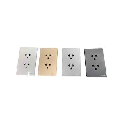 Grazen 2 Gang Universal Outlet with Ground 16A 220V Available Black White Gray and Gold GW-010