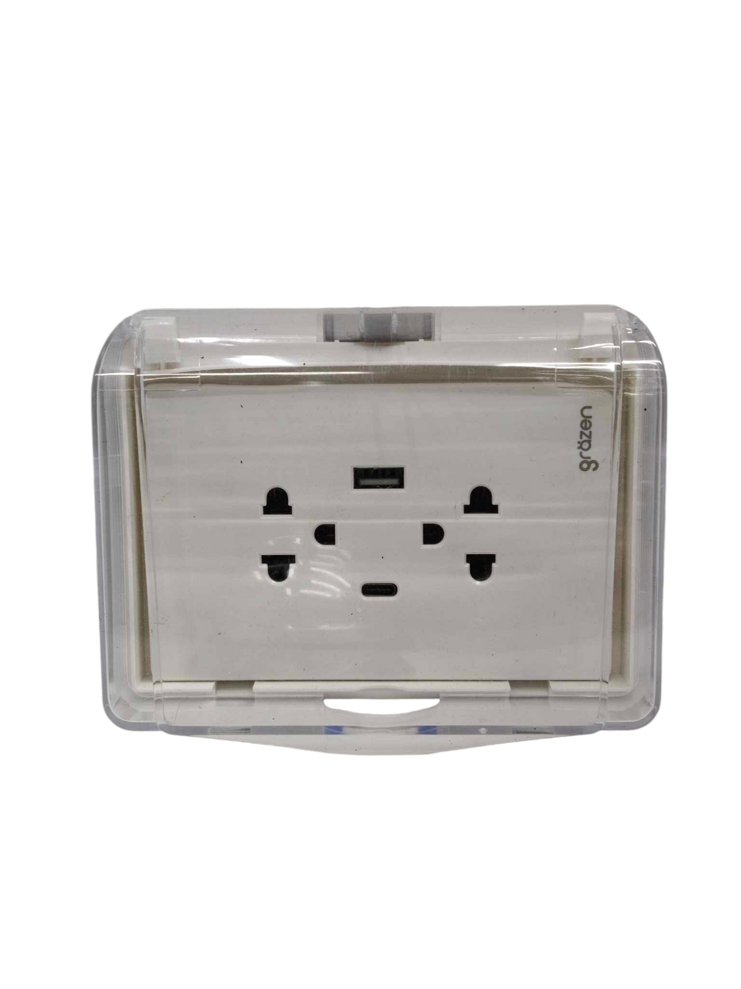 Grazen duplex plate cover 220V with transparent design for safe electrical access