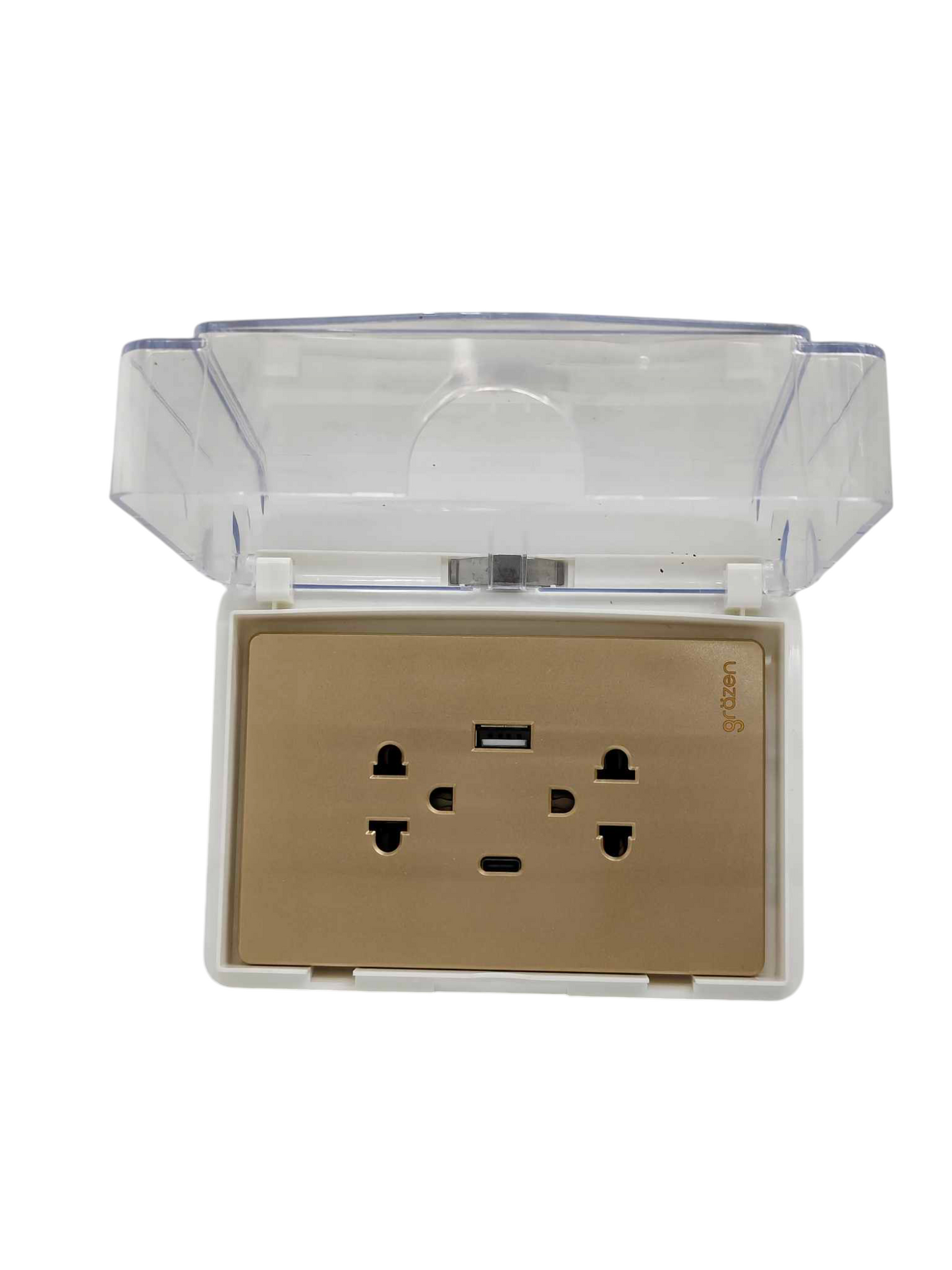 Grazen duplex plate cover 220V with clear design and multiple outlets for convenient power access