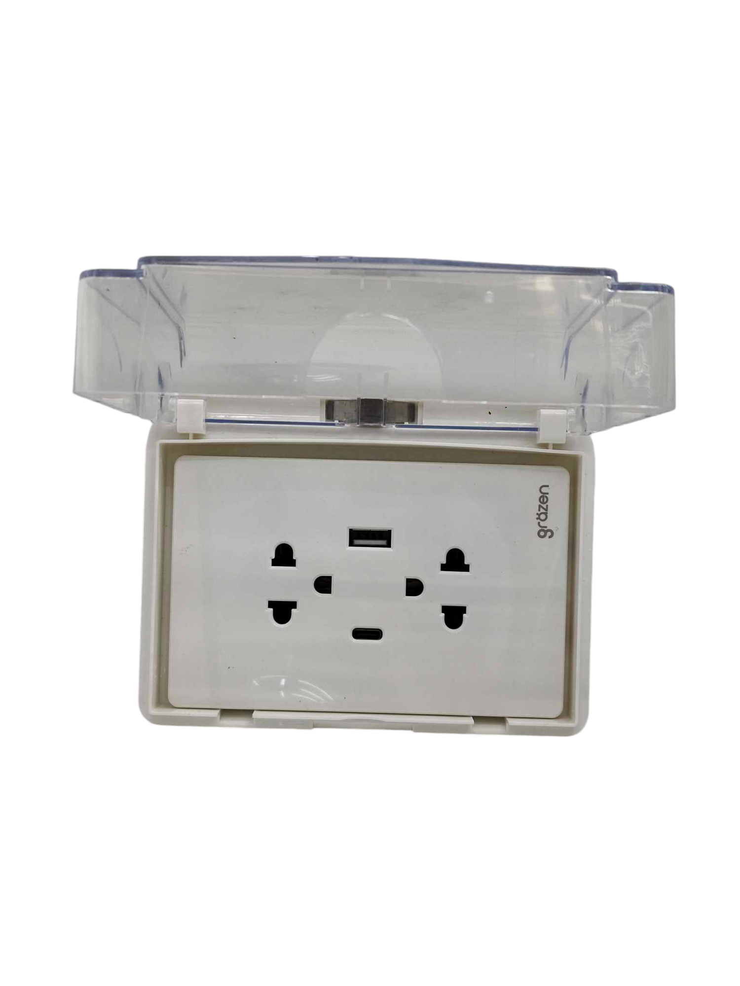 Grazen duplex plate cover 220V with USB ports and protective transparent lid