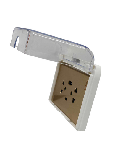 Grazen duplex plate cover 220V with a clear protective lid and multiple socket ports for safety