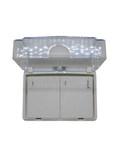 Grazen outdoor electrical switch 16A 220V with a clear protective cover and dual switches