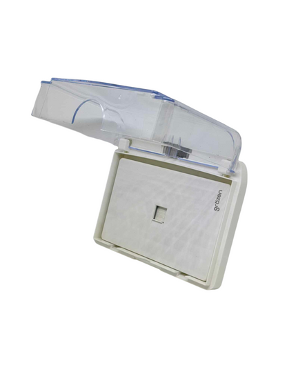 Grazen WC-019-W weatherproof plate in white with a protective cover for outdoor use