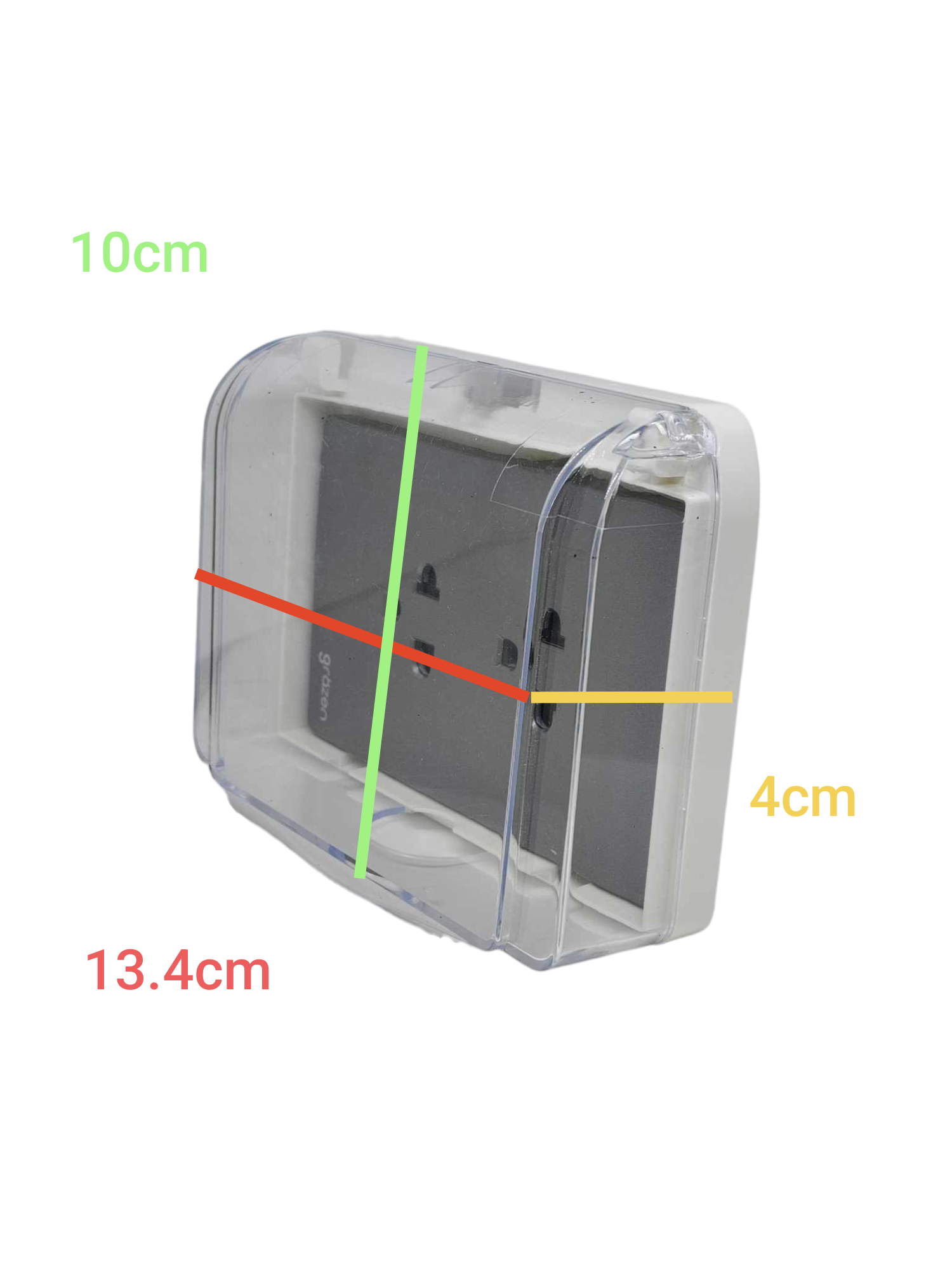 Grazen Weatherproof Duplex outlet 16A with clear protective cover and dimensions for outdoor use