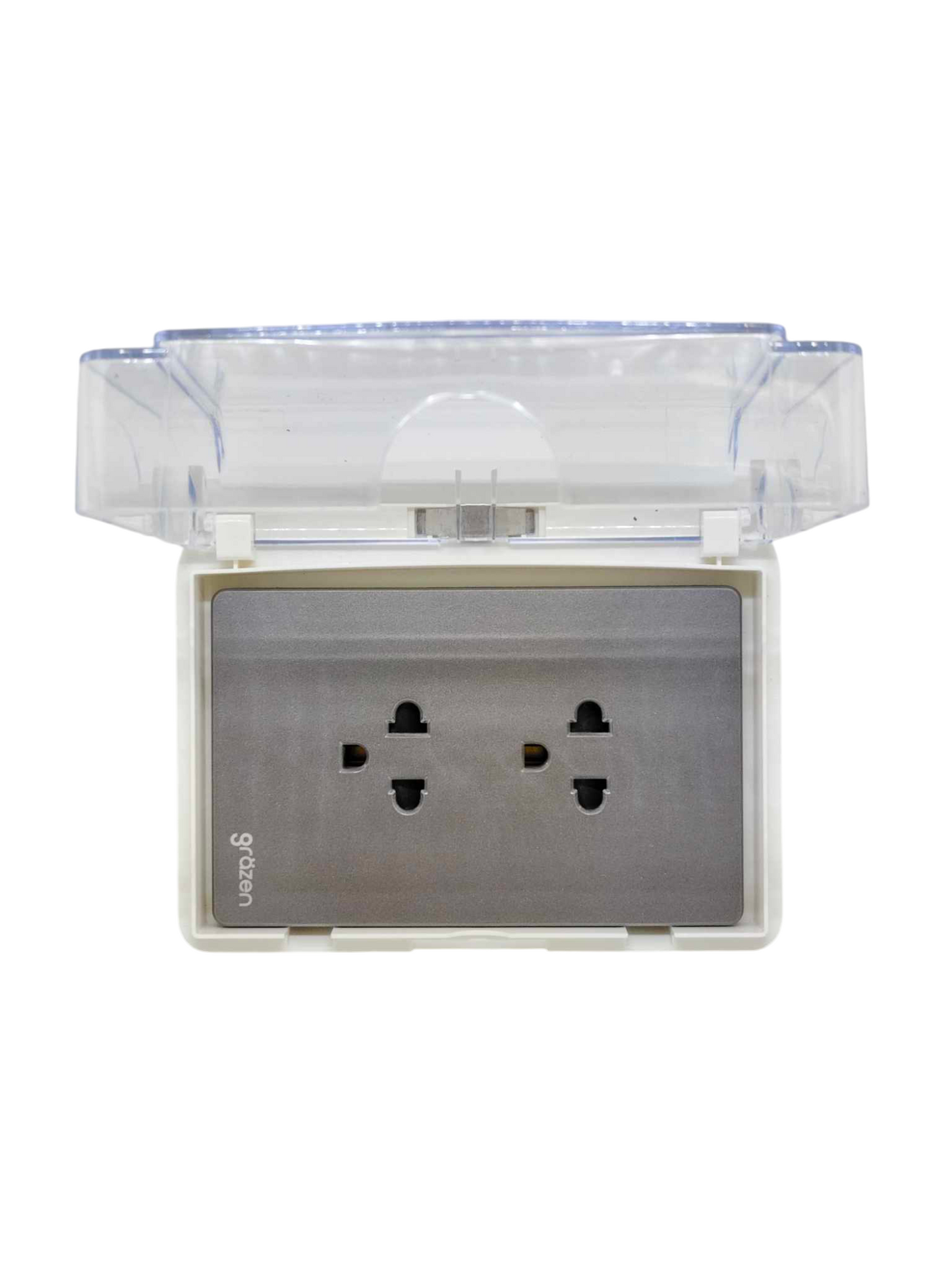Grazen Weatherproof Duplex outlet 16A with clear cover for outdoor electrical safety