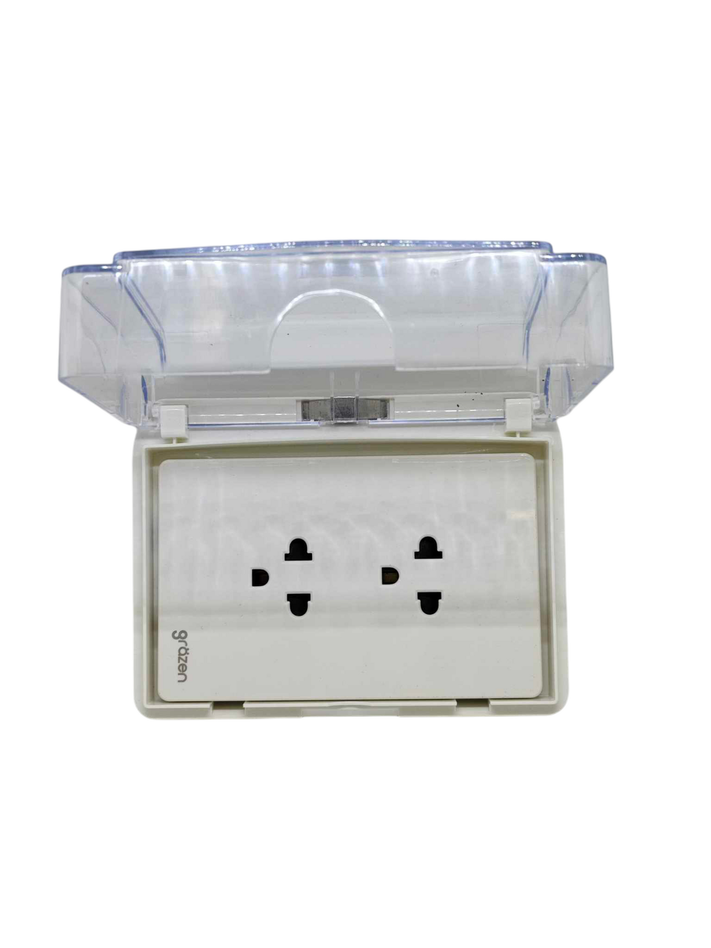 Grazen Weatherproof Duplex outlet 16A with clear protective cover for outdoor use