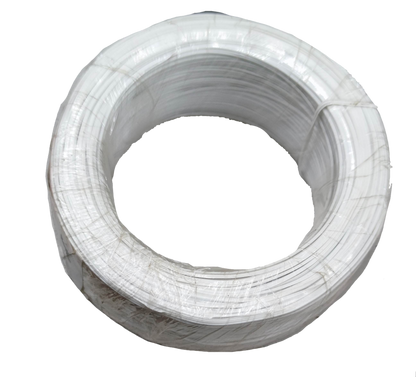 Coiled China Tie Wire 500 Grams wrapped in white protective plastic for tie-downs and tarps