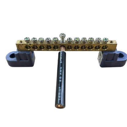 Grippes grounding bus bar 12 hole with brass construction and secure mounting for electrical applications