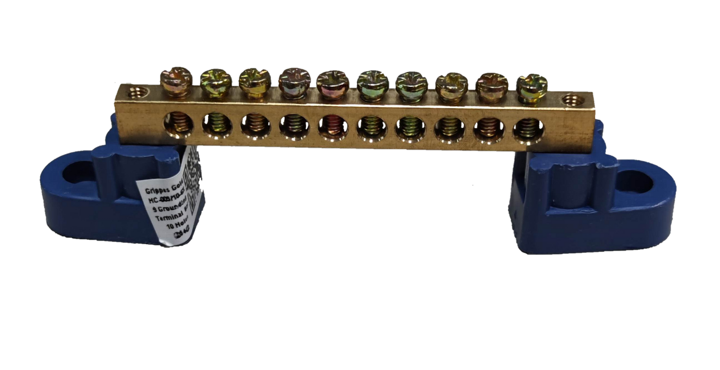 Grippes Grounding Bus Bars 4 Holes brass electrical connector with blue mounting brackets