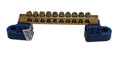 Grippes Grounding Bus Bars 4 Holes brass electrical connector with blue mounting brackets