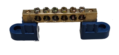 Grippes Electrical Grounding Bus Bars 4 Holes with metal screws and blue mounting brackets