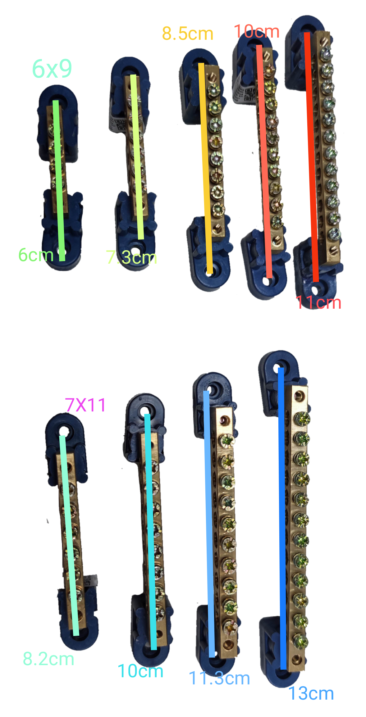Grippes Electrical Circuitry Grounding Bus Bars 4 Holes with various sizes and screw terminals