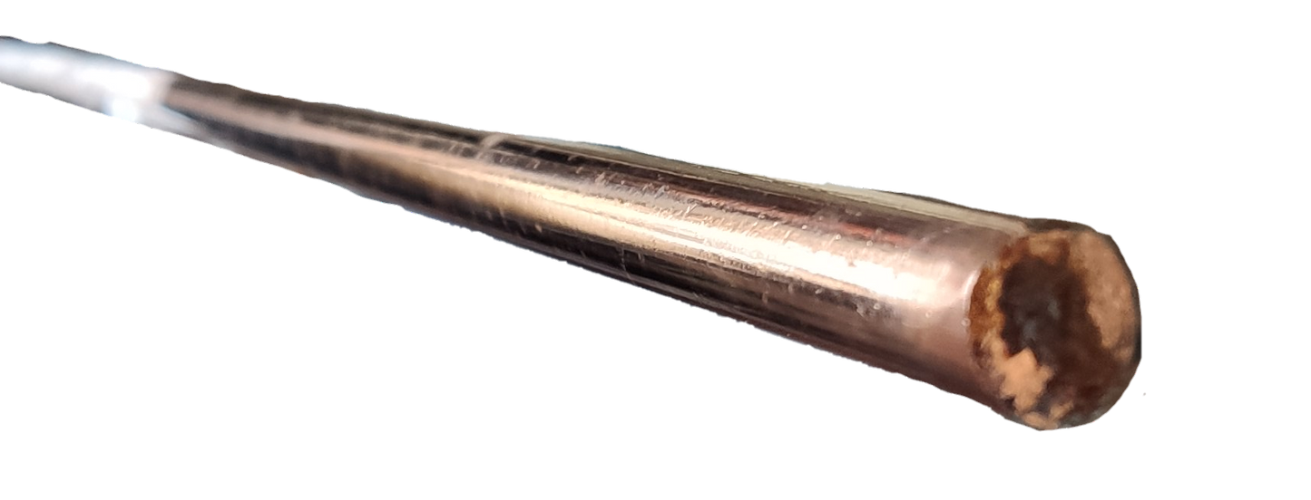 Close up of a copper plated grounding rod 1 meter showing plated surface and solid core for electrical grounding