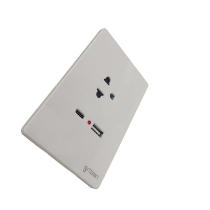 Grazen 1 gang outlet with USB-C and USB-A in white for convenient charging and power supply