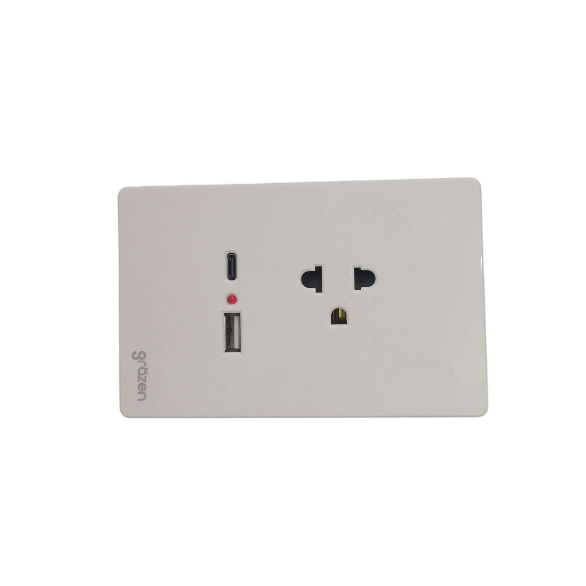 Grazen 1 gang outlet with USB-C and USB-A charging ports in white color power point