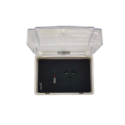 Grazen Weatherproof Plate Cover with Universal with Ground Outlet with USB-C and USB-A 2100mAh 5V DC WC-019-W+GW-014 Available in White, Black, Grey and Gold