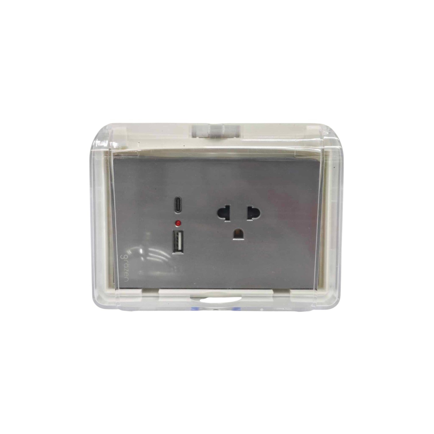 Grazen Weatherproof Plate Cover with Universal with Ground Outlet with USB-C and USB-A 2100mAh 5V DC WC-019-W+GW-014 Available in White, Black, Grey and Gold