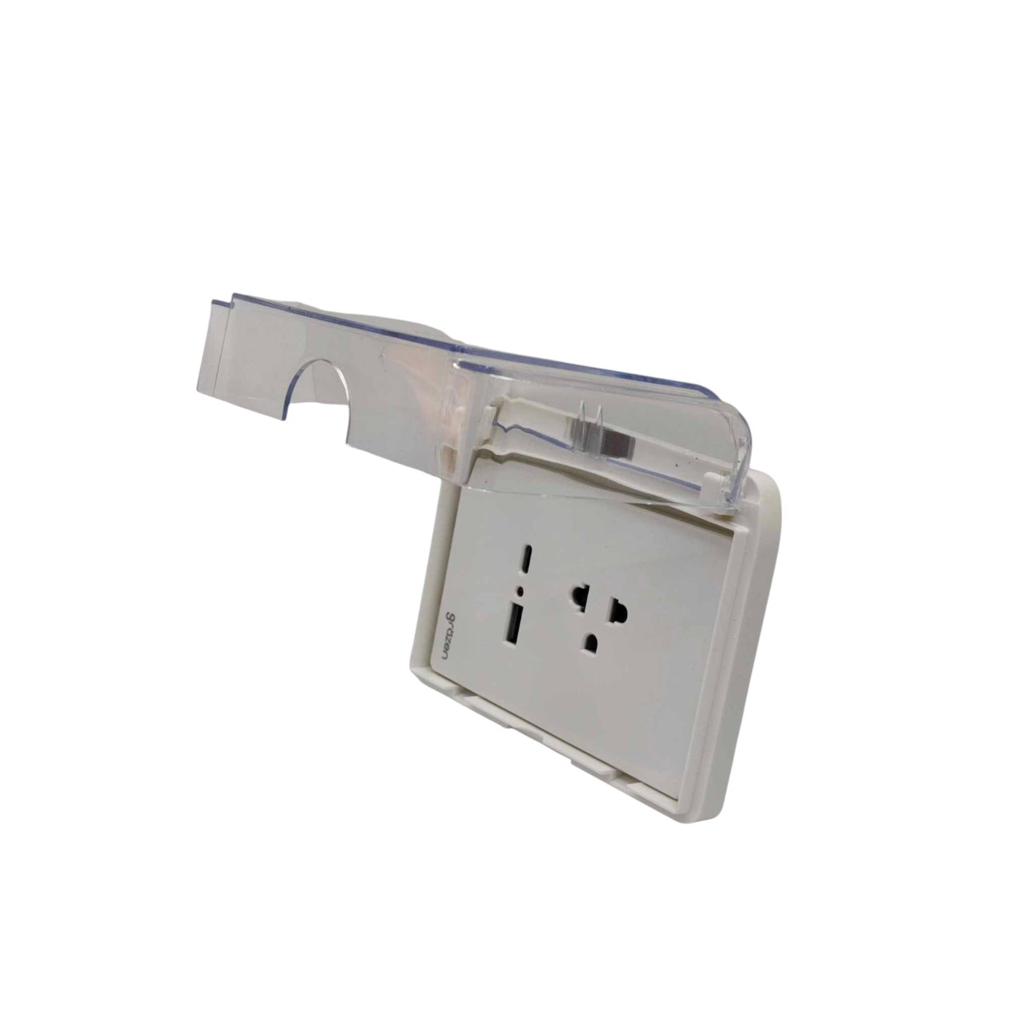 Grazen Weatherproof Plate Cover with Universal with Ground Outlet with USB-C and USB-A 2100mAh 5V DC WC-019-W+GW-014 Available in White, Black, Grey and Gold