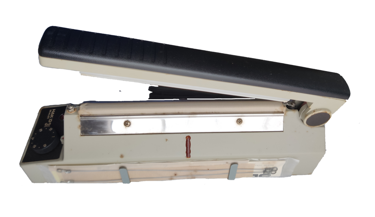 Hakko Plastic Sealer 8 Inch 220V Made in Japan heat sealer with black handle and metal sealing bar