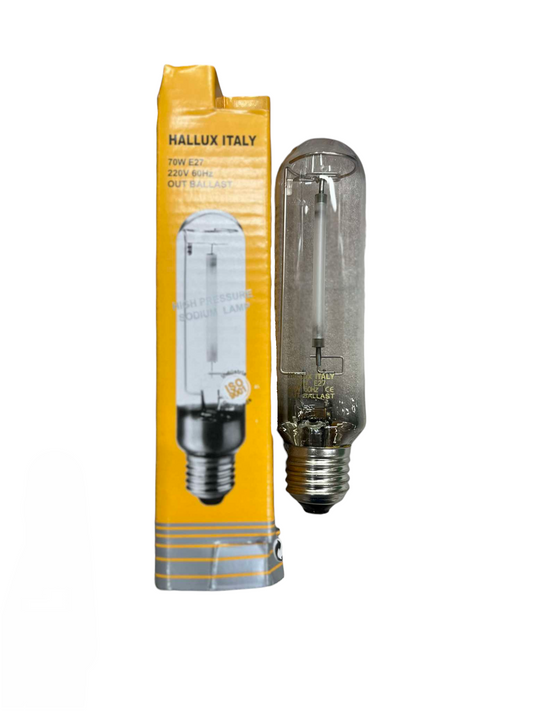 Hallux 70W High Pressure Sodium E27 high intensity discharge bulb with clear glass and metal base
