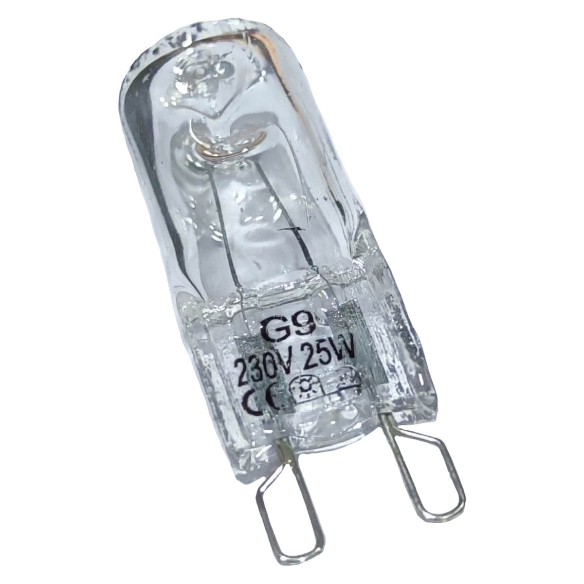 Clear light bulb with G9 base on a white background
