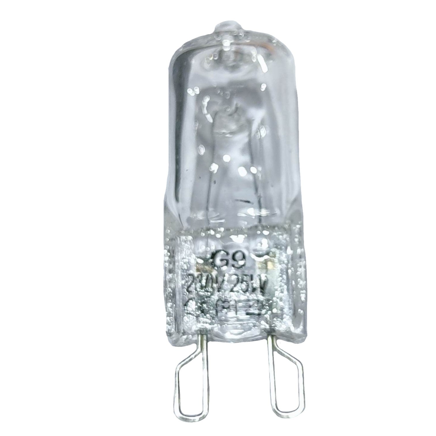 Clear light bulb with G9 base on a white background