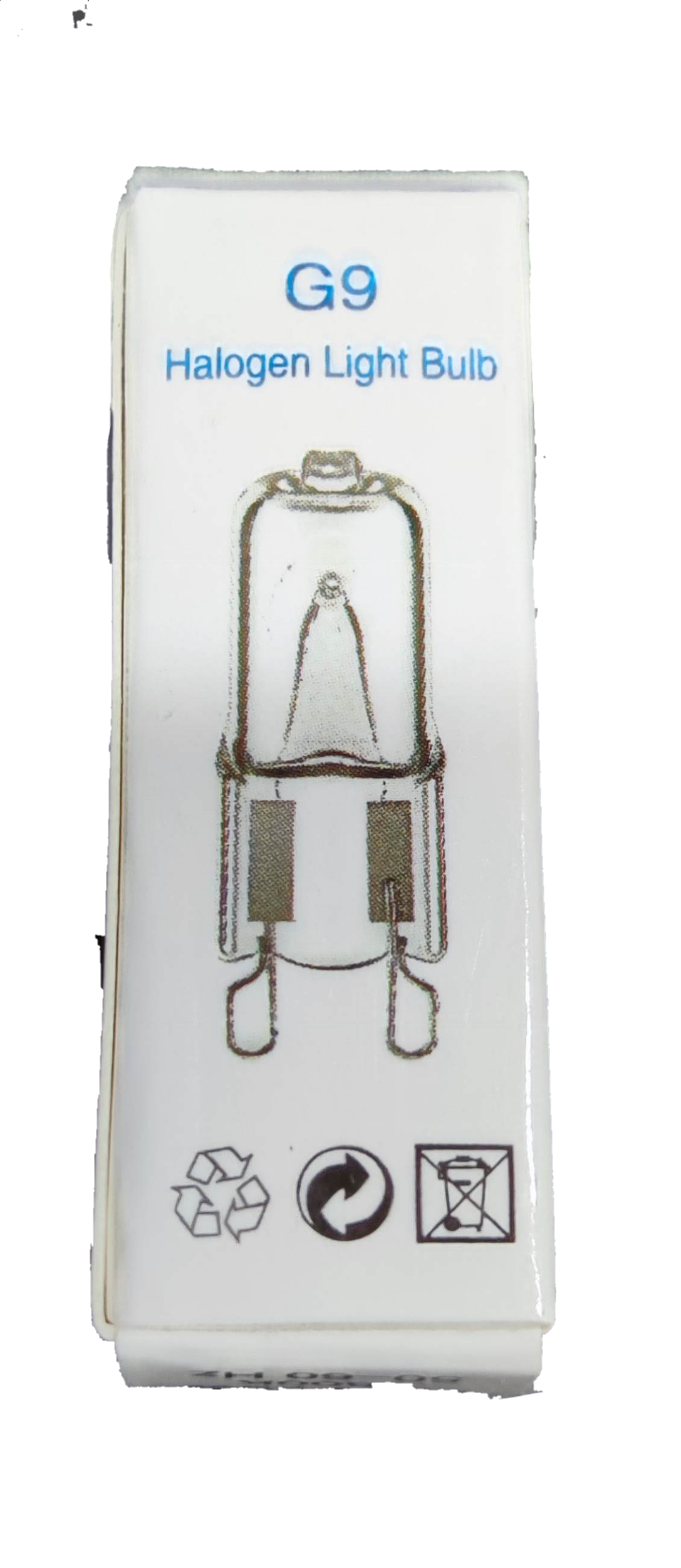 Denko 25W 220V G9 Halogen Bulb packaging showing bulb illustration and recycling symbols