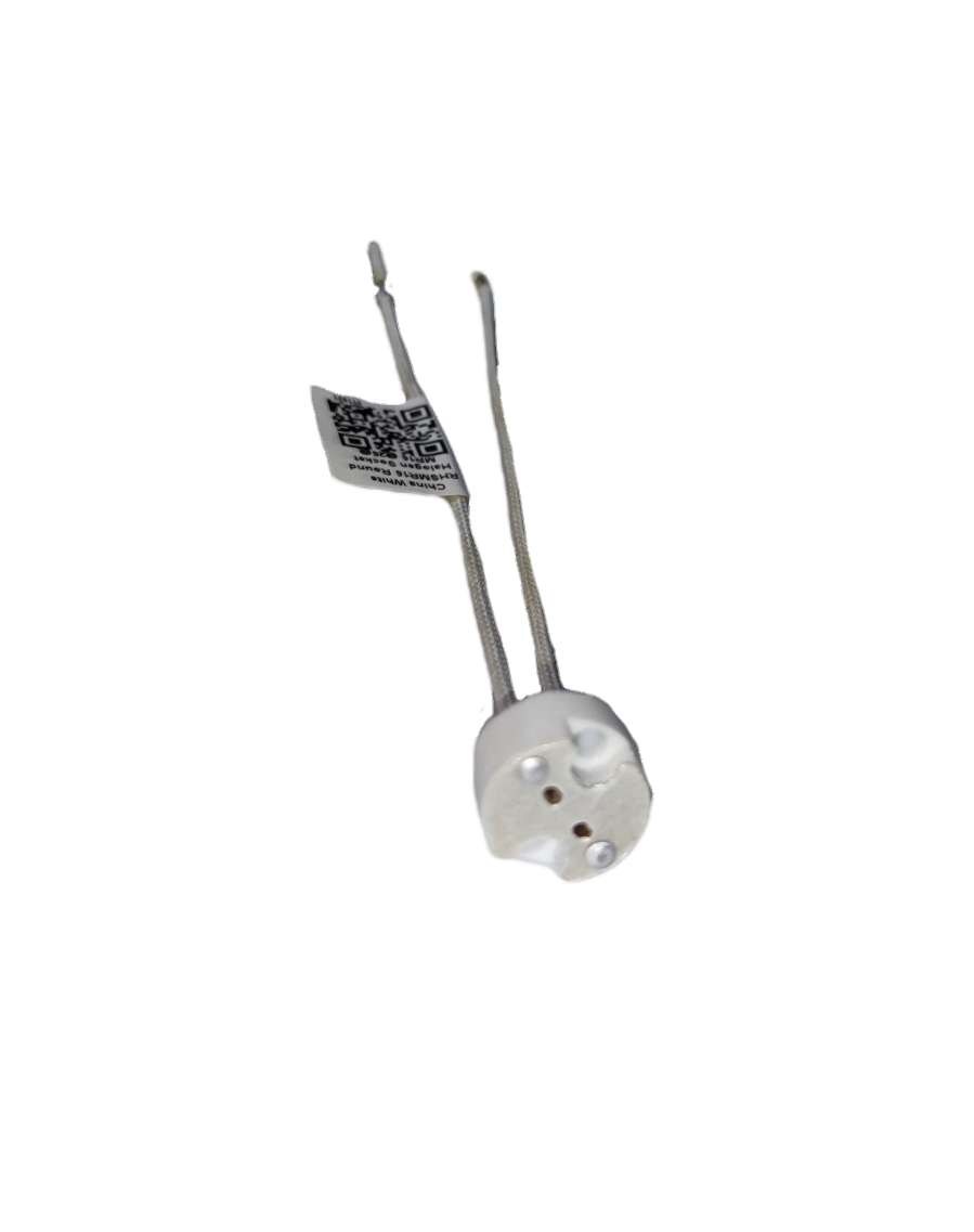 Halogen Pin Type Socket GY5.3 Round 100W white ceramic base with attached wires for lighting installation