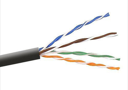 Comscope CAT5e UTP LAN Cable 300 Meters showing twisted copper wire pairs inside black outer jacket