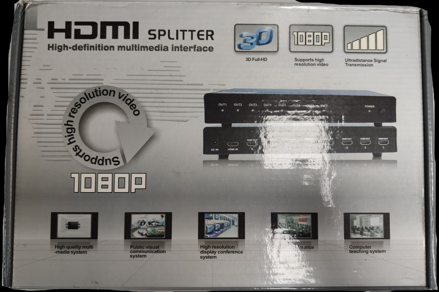 Grippes HDMI splitter 1 in 8 out for distributing high-resolution video and audio signals efficiently