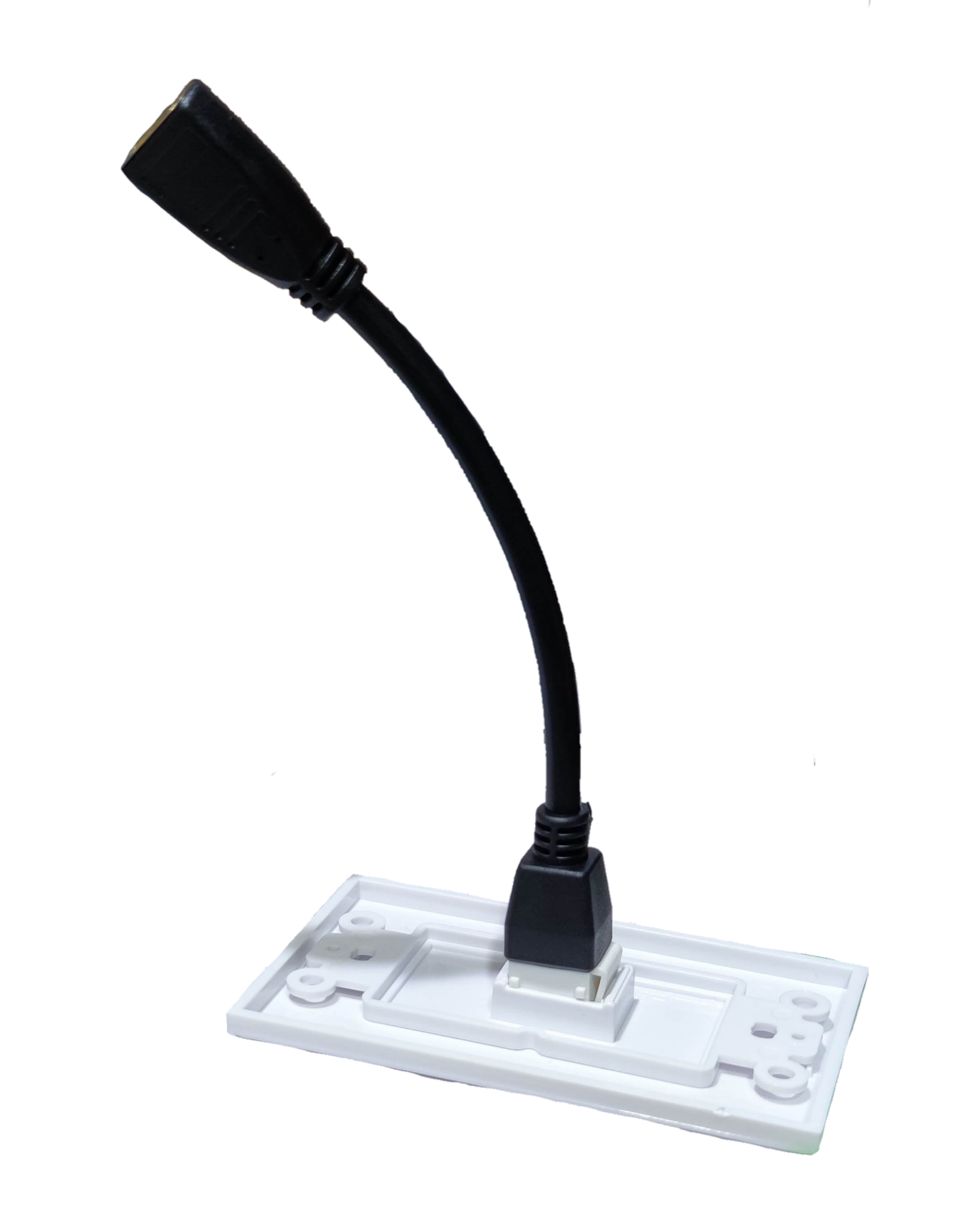 Grippes HDMI wall outlet with cord in white mounting plate for clean cable management