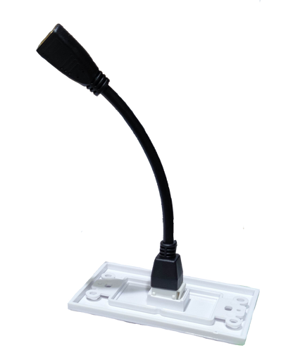 Grippes HDMI wall outlet with cord in white mounting plate for clean cable management