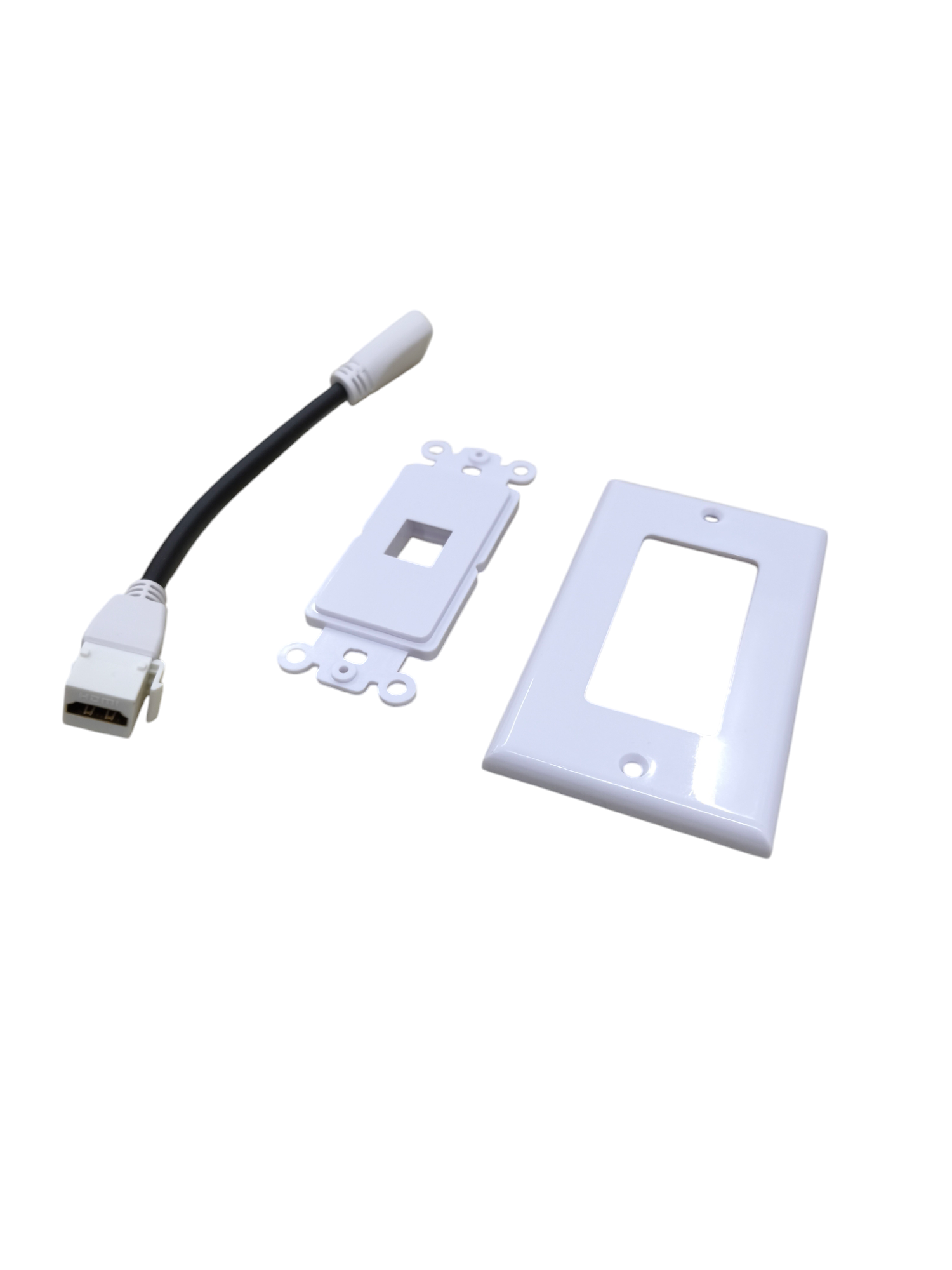 Grippes HDMI wall outlet with cord and white faceplate components for power points and switches