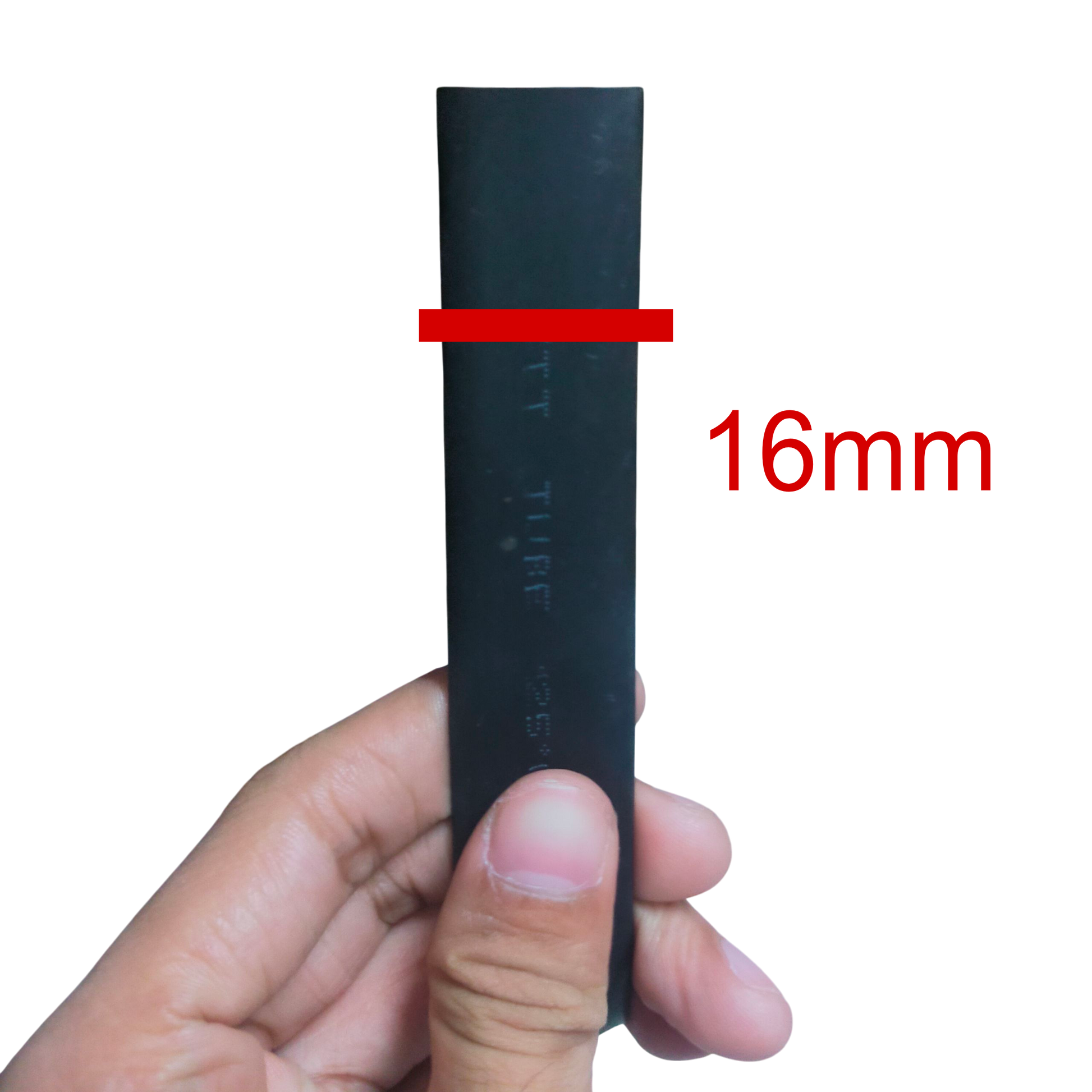 Hand holding a black 16mm Heat Shrinkable Tube Black for cable management from China