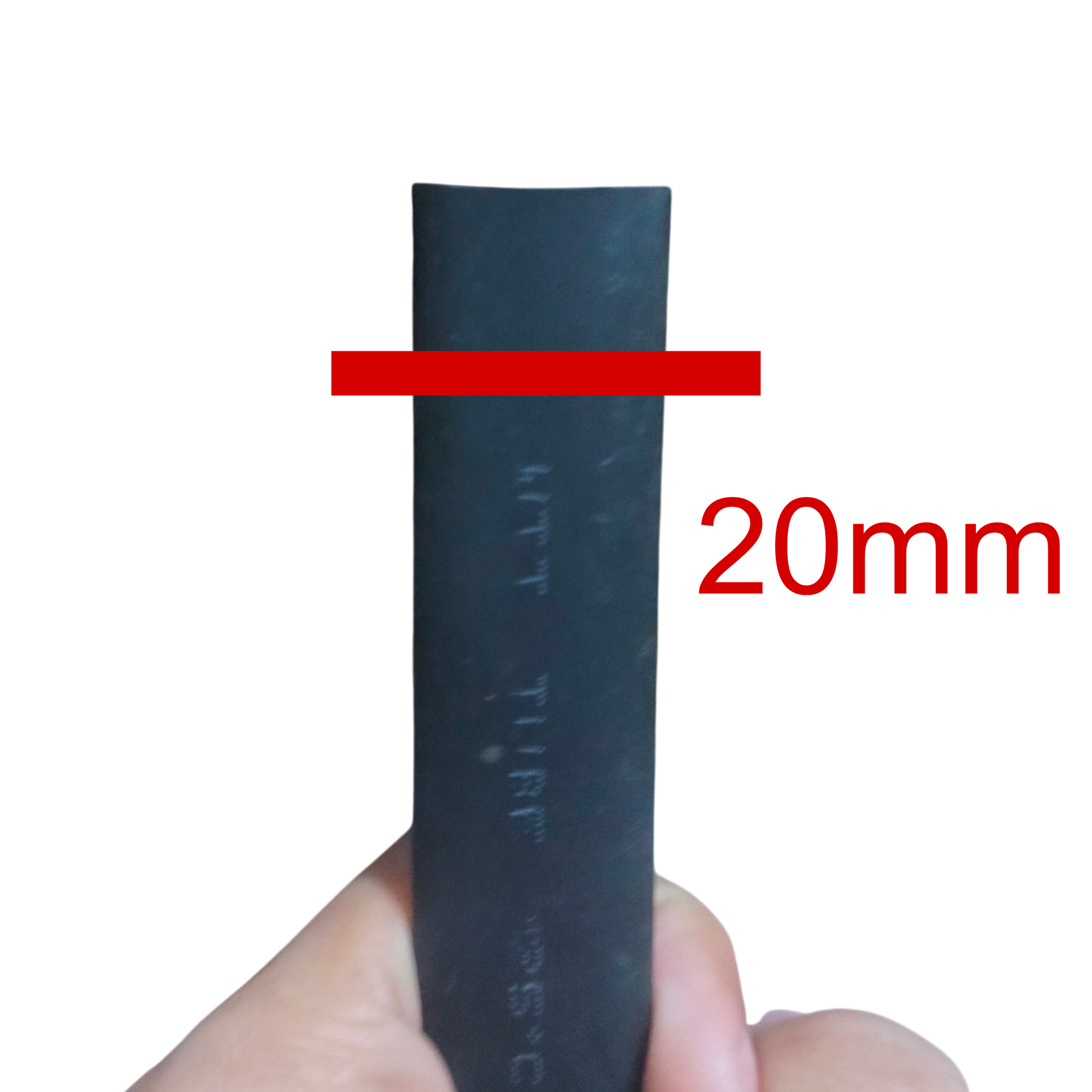 Heat Shrinkable Tube Black 20mm diameter for cable management held against black background