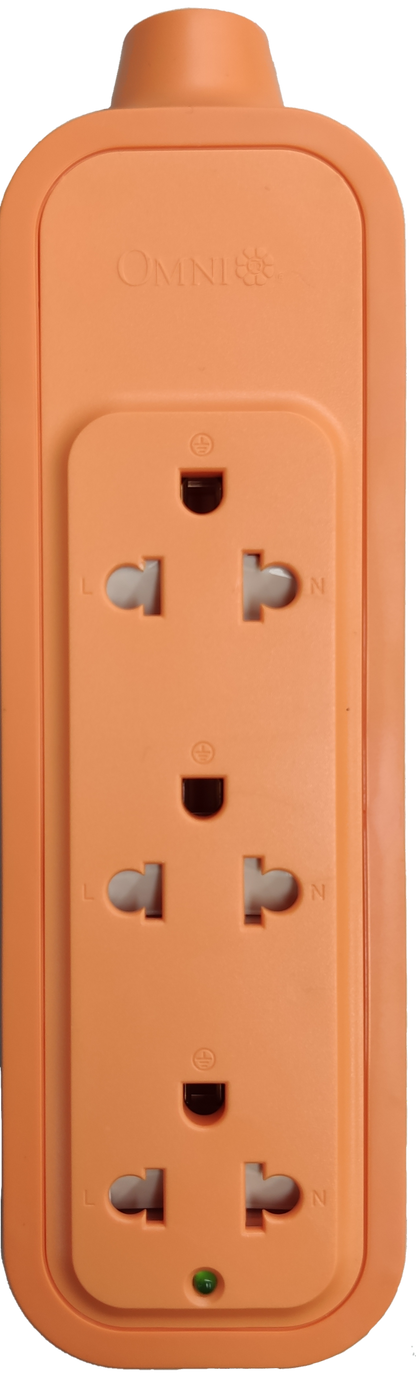 Omni heavy duty 3 gang extension outlet in orange with three universal power sockets