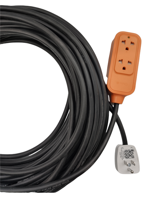 Omni & Phelps Dodge heavy duty extension cord 15A with orange power strip and long black cable