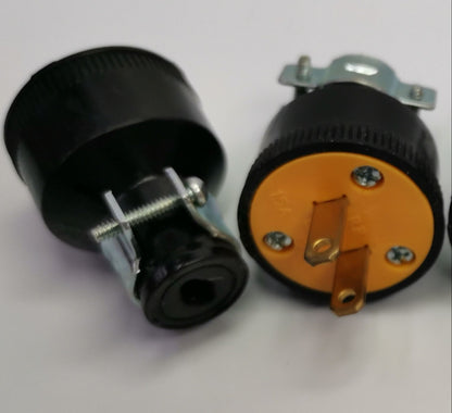 Eagle heavy duty rubber plug 15A in black and yellow with metal connectors for power points