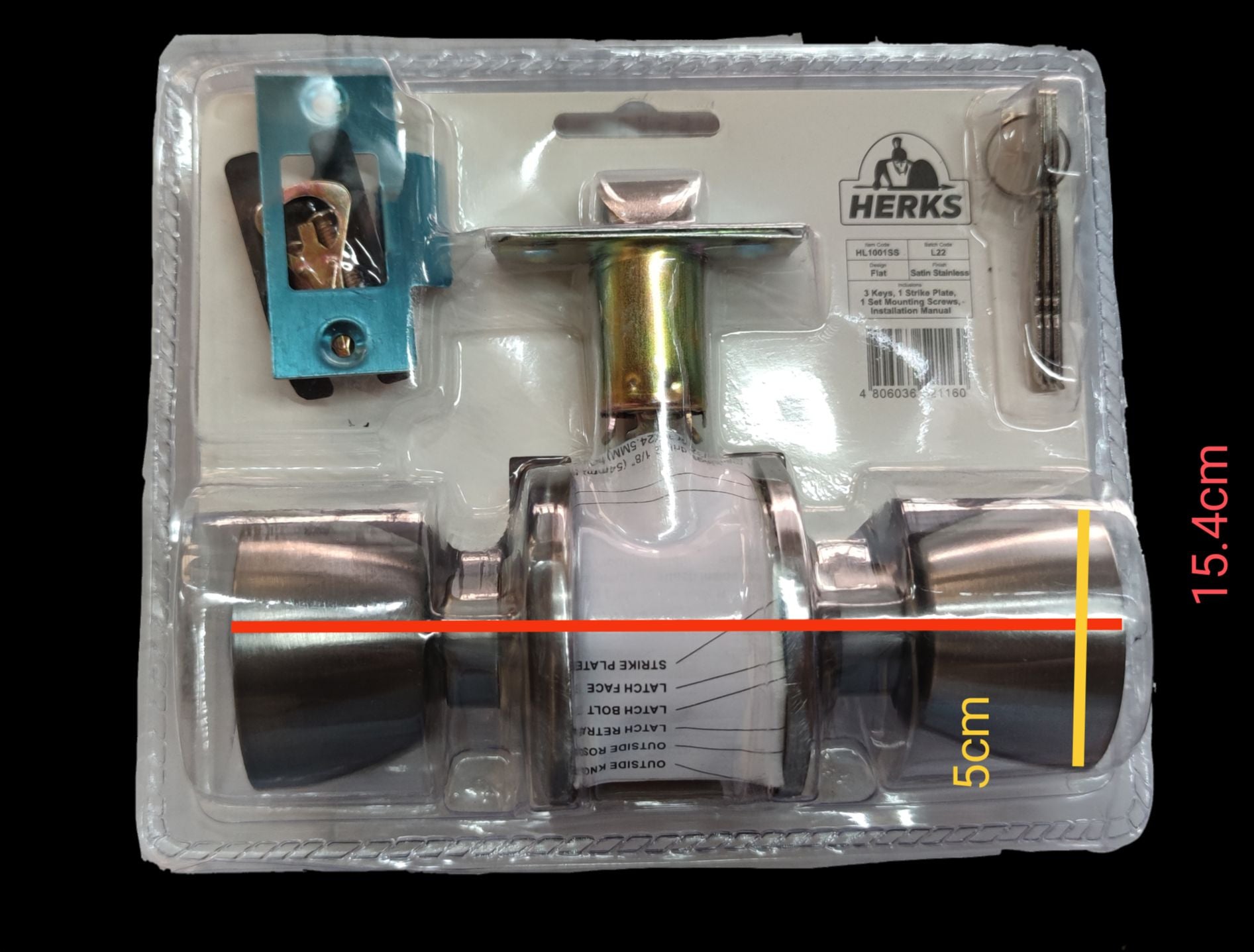 Lock Set Herks 60mm Lockset digital door lock set with metal handles and keys in packaging